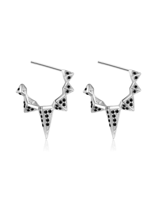 Platinum Black Stone) 925 Sterling Silver Cubic Zirconia Geometric Dainty Stud Earring