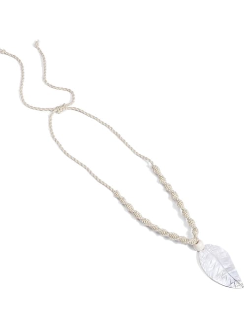 Beibai n70246 Shell White Cotton Rope  Leaf  Hand-Woven   Long Strand Necklace