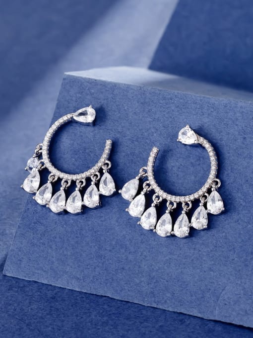 A&T Jewelry 925 Sterling Silver Cubic Zirconia Water Drop Luxury Huggie Earring 2
