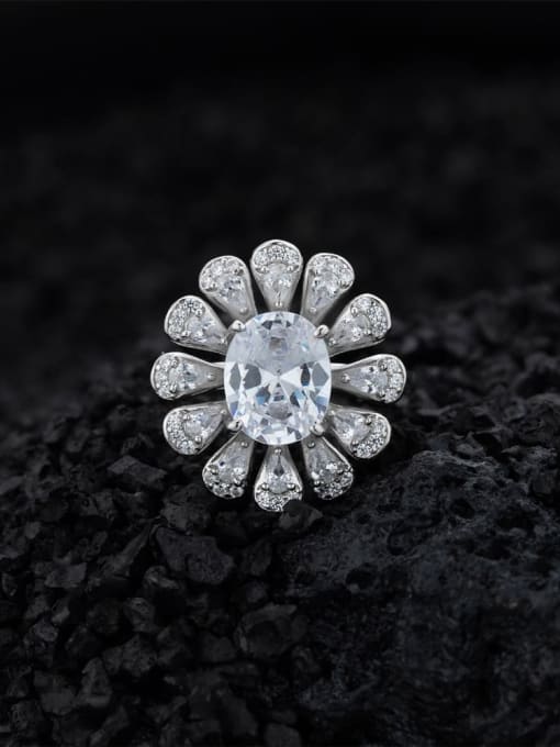 A&T Jewelry 925 Sterling Silver Cubic Zirconia Flower Luxury Cocktail Ring 0