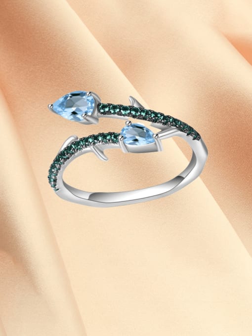 swiss blue topaz 925 Sterling Silver Natural Color Treasure Topaz Flower Artisan Band Ring