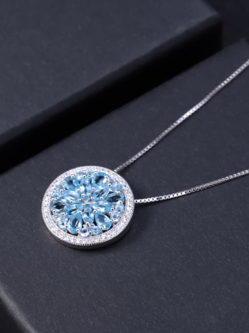 ZXI-SILVER JEWELRY 925 Sterling Silver Swiss Blue Topaz Flower Luxury Necklace 2