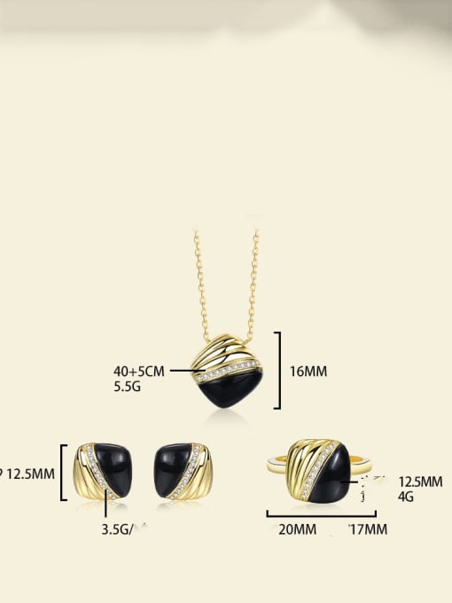 YUANFAN 925 Sterling Silver Cubic Zirconia Enamel Dainty Geometric  Earring Ring and Necklace Set 3