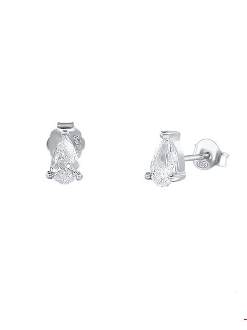White gold + white 925 Sterling Silver Cubic Zirconia Water Drop Dainty Stud Earring