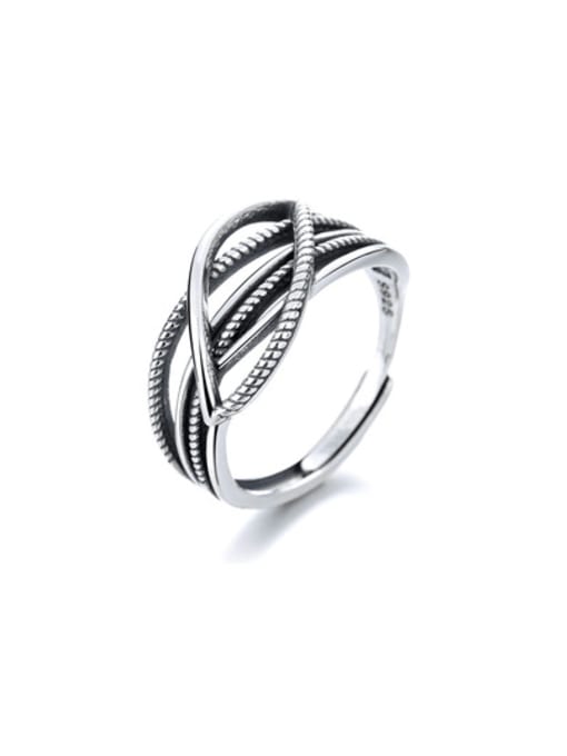 TAIS 925 Sterling Silver Geometric Vintage Chain Weaving Stackable Ring 0