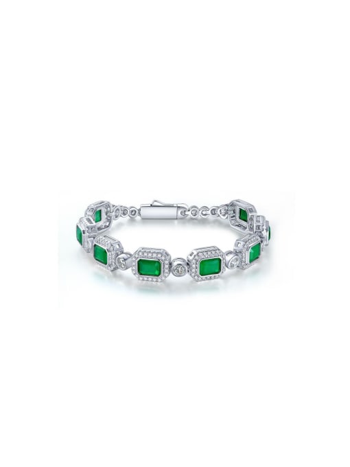A&T Jewelry 925 Sterling Silver High Carbon Diamond Green Geometric Luxury Bracelet 0