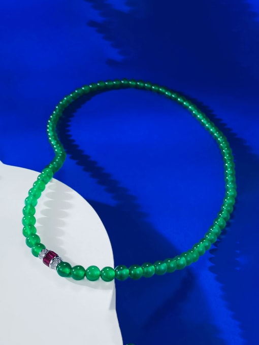 M&J 925 Sterling Silver Jade Round Vintage Beaded Necklace