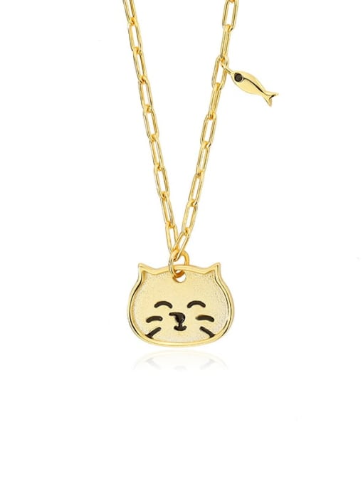 A2900 Gold 925 Sterling Silver Icon Cute  Cat Pendant Necklace