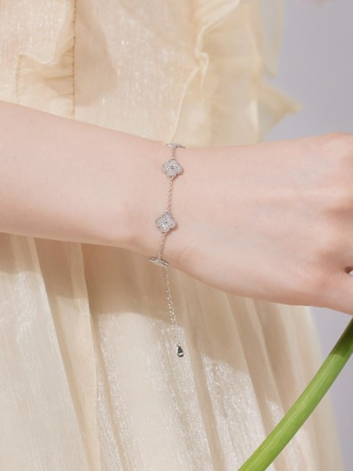 STL-Silver Jewelry 925 Sterling Silver Cubic Zirconia Clover Cute Link Bracelet 1