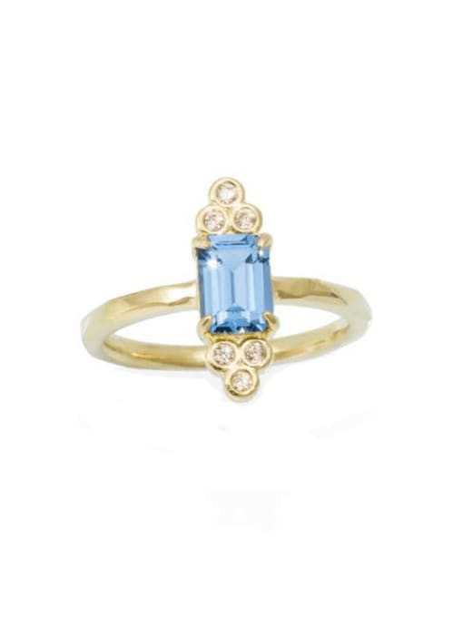 Gold + Blue 925 Sterling Silver Cubic Zirconia Geometric Dainty Band Ring