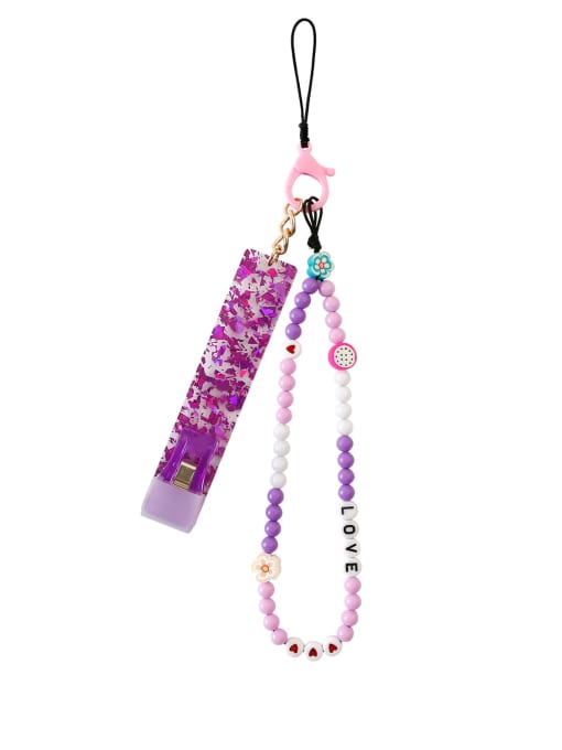 P68005 Purple Handmade beaded flower and fruit mobile phone lanyard Mobile Accessories