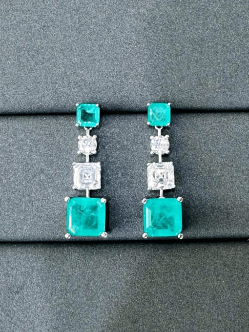 Emerald Earrings 925 Sterling Silver Cubic Zirconia Geometric Luxury Drop Earring