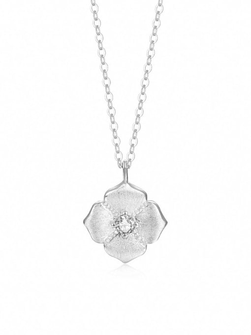 A3059 Platinum 925 Sterling Silver Rhinestone Flower Minimalist Necklace