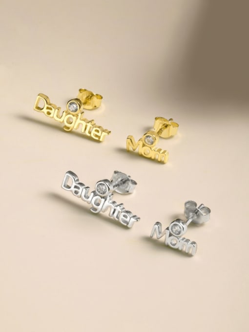 STL-Silver Jewelry 925 Sterling Silver Rhinestone Asymmetrical  Letter Trend Stud Earring 2