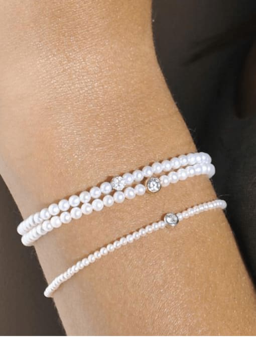 YUANFAN 925 Sterling Silver Imitation Pearl Geometric Minimalist Handmade Beaded Bracelet 1