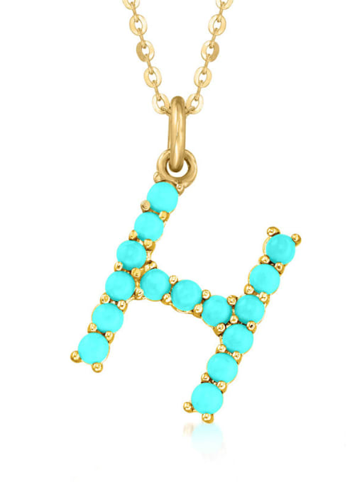 Gold H 925 Sterling Silver Turquoise Letter Dainty Necklace