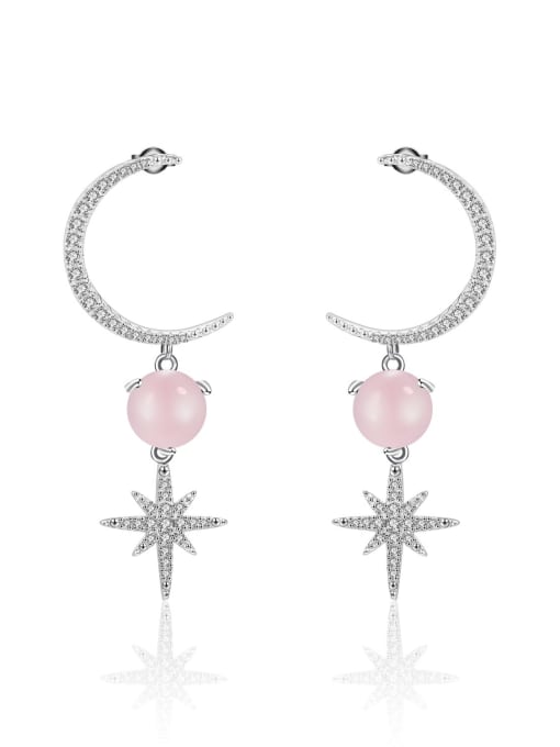 Pink Chalcedony Earrings 925 Sterling Silver Natural Stone Star Trend Stud Earring