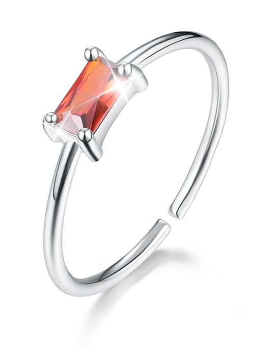 Silver Pomegranate Red ESD0044B5 925 Sterling Silver Cubic Zirconia Geometric Minimalist Band Ring
