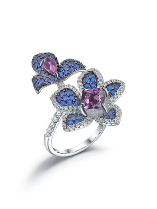 Natural Amethyst Ring 925 Sterling Silver Natural Stone Flower Luxury Band Ring