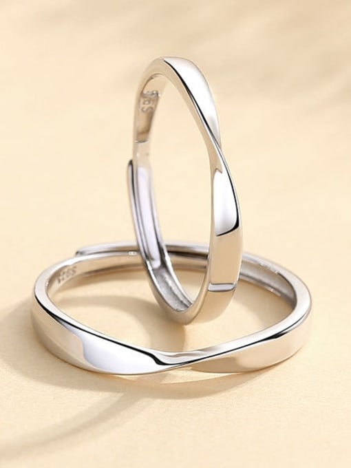 MZ- Silver 925 Sterling Silver Geometric Couple Ring 2