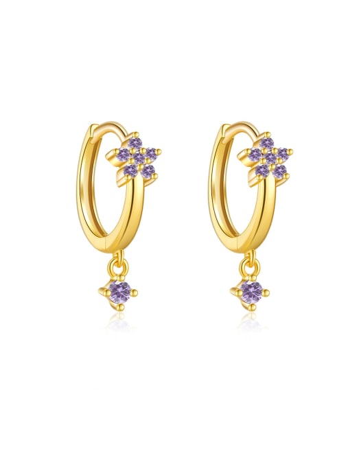 18K gold (purple stone) 925 Sterling Silver Cubic Zirconia Flower Dainty Stud Earring