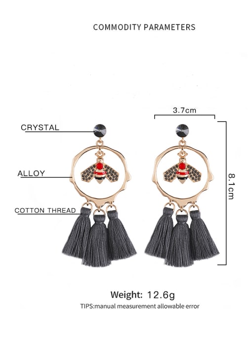 JMI Alloy Crystal Bee Tassel Bohemia Hand-Woven  Drop Earring 3