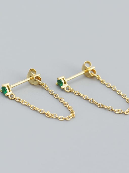 Gold (green stone) 925 Sterling Silver Cubic Zirconia Tassel Dainty Earring