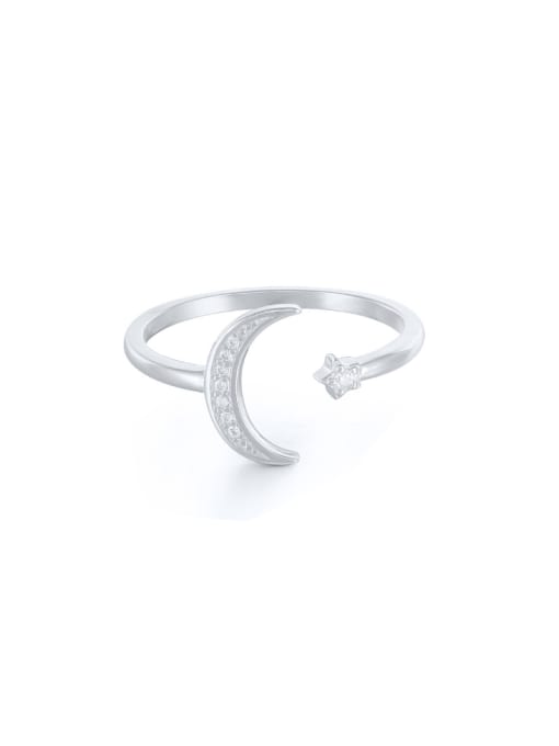 Platinum 925 Sterling Silver Cubic Zirconia Moon Minimalist Band Ring