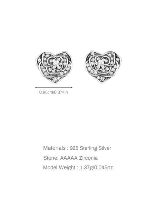 7 925 Sterling Silver Cubic Zirconia Heart Vintage Stud Earring
