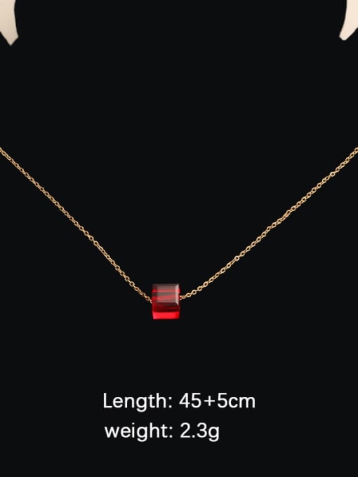 Gold+ Red Square Titanium Steel Cubic Zirconia Square Minimalist Necklace