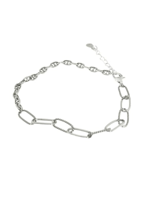 ARTTI 925 Sterling Silver Geometric Vintage Asymmetric chain Link Bracelet 2