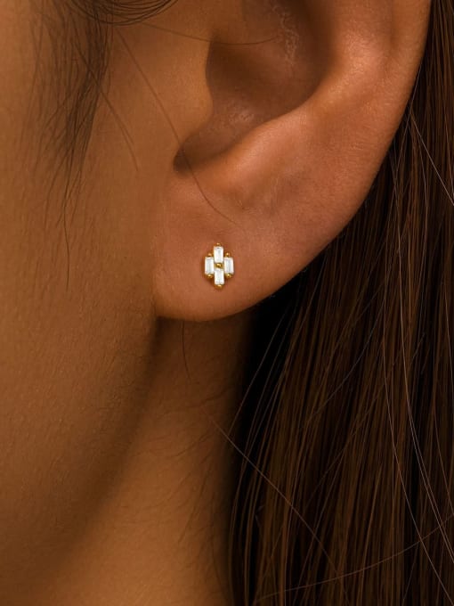 YUANFAN 925 Sterling Silver Cubic Zirconia Geometric Minimalist Stud Earring 2