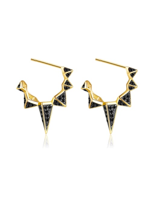 18K gold (dyed black) 925 Sterling Silver Cubic Zirconia Geometric Dainty Stud Earring