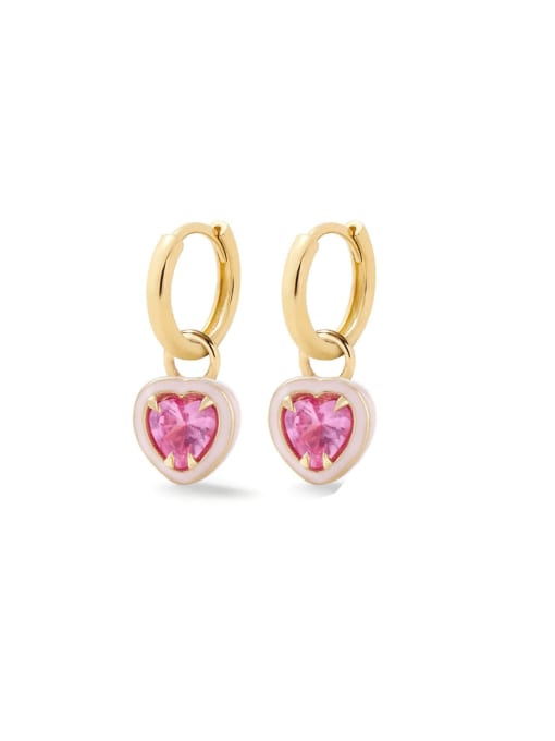 Golden+ Pink 925 Sterling Silver Cubic Zirconia Enamel Heart Minimalist Huggie Earring
