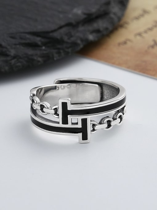 TAIS 925 Sterling Silver Enamel Geometric Vintage Ring 2