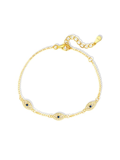 L727 Gold 925 Sterling Silver Cubic Zirconia  Minimalist Evil Eye  Bracelet and Necklace Set