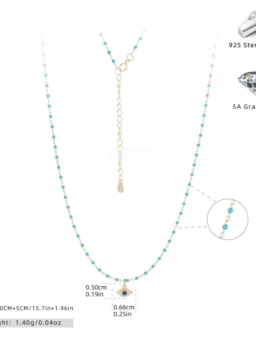 gold +blue pine 925 Sterling Silver Enamel Evil Eye Minimalist Necklace