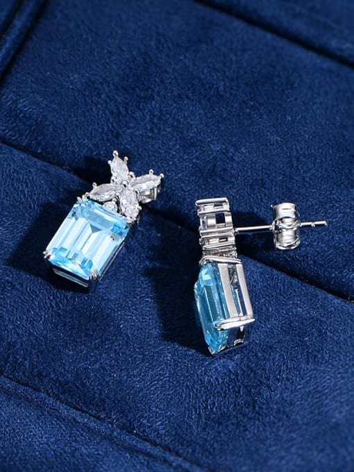 A&T Jewelry 925 Sterling Silver Sapphire Geometric Luxury Cluster Earring 2