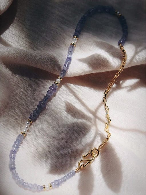 Purple necklace 38cm Titanium Steel Natural Stone Geometric Dainty Beaded Necklace