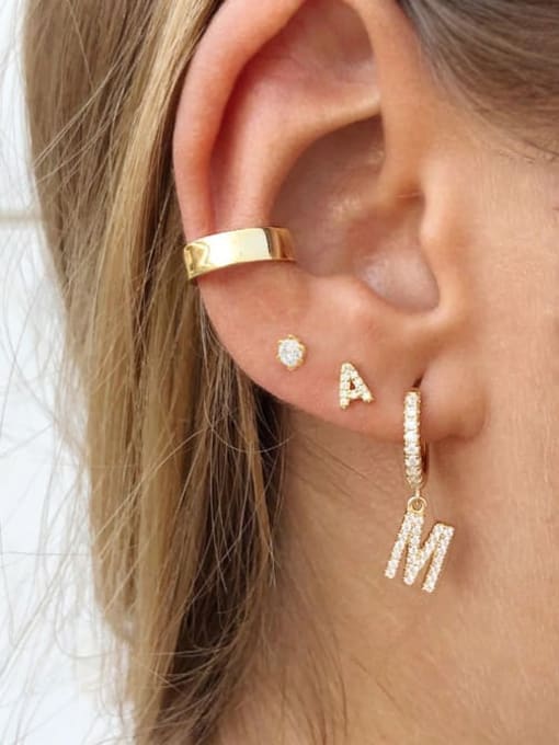 YUANFAN 925 Sterling Silver Cubic Zirconia Letter Minimalist Stud Earring 2