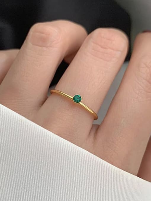Dark green single diamond gold ring Titanium Steel Rhinestone Geometric Minimalist Band Ring