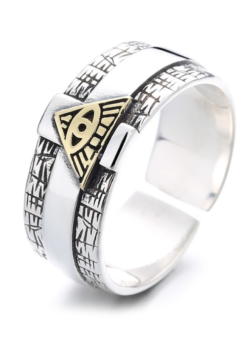 496fj approx. 4.6g 925 Sterling Silver Geometric Eye of God Vintage Band Ring