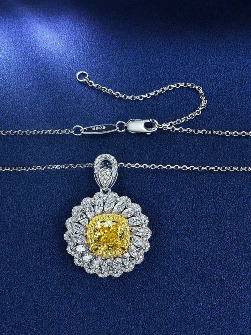 A&T Jewelry 925 Sterling Silver High Carbon Diamond Yellow Flower Dainty Necklace 2