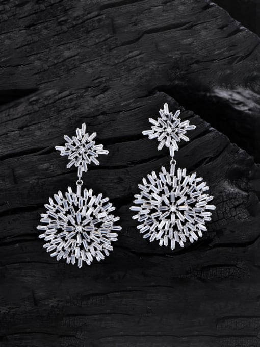 silvery 925 Sterling Silver Cubic Zirconia Flower Luxury Cluster Earring