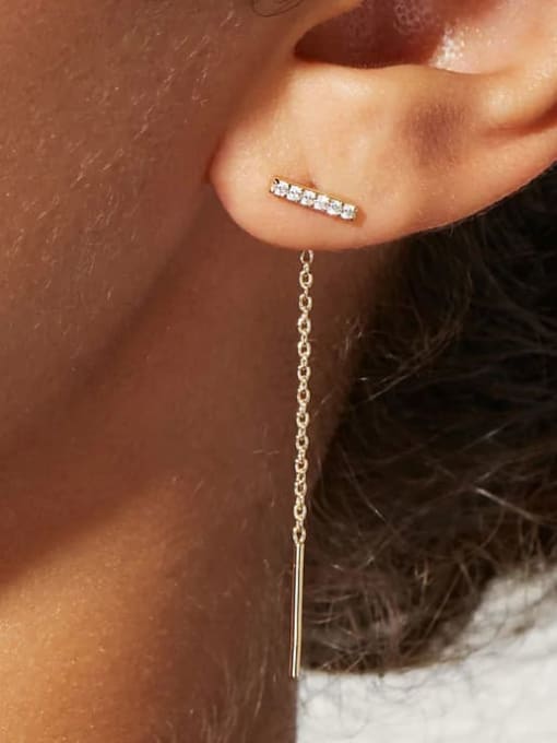 YUANFAN 925 Sterling Silver Cubic Zirconia Tassel Minimalist Threader Earring 1