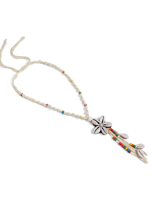 Beibai n70251 Pearl Cotton Tassel Hand-Woven  Flower Lariat Necklace