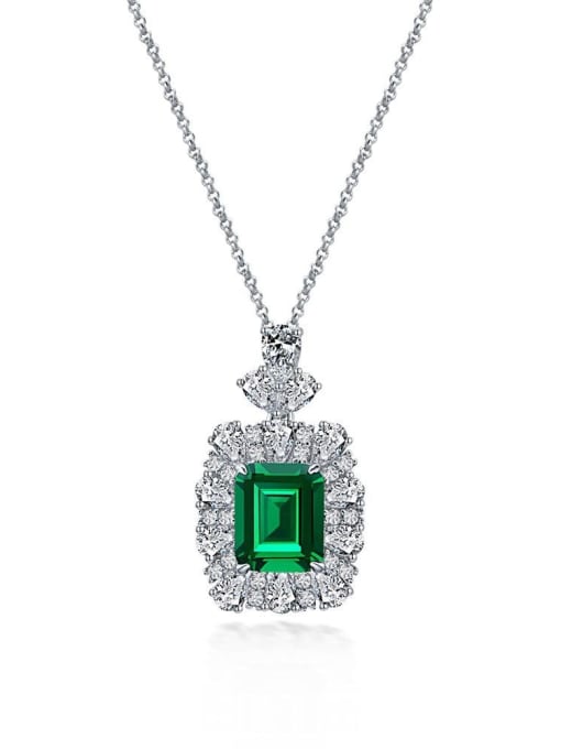 A&T Jewelry 925 Sterling Silver High Carbon Diamond Green Geometric Luxury Necklace 0