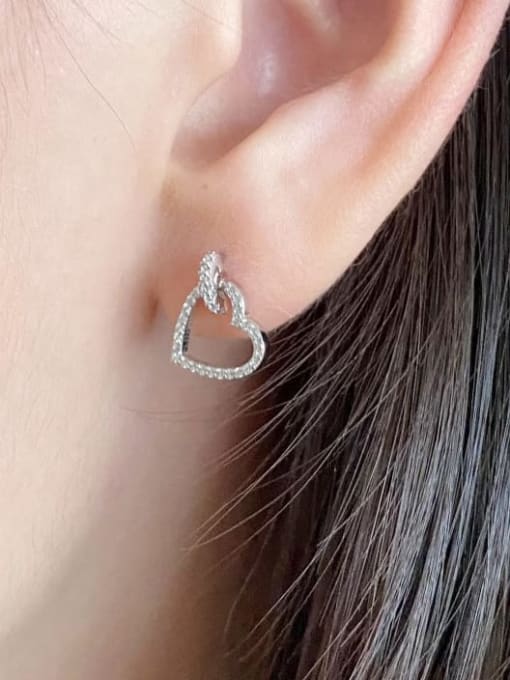 STL-Silver Jewelry 925 Sterling Silver Cubic Zirconia Heart Minimalist Stud Earring 1