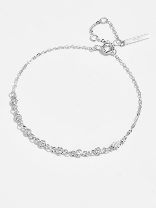 MZ- Silver 925 Sterling Silver Cubic Zirconia Geometric Dainty Adjustable Bracelet 2