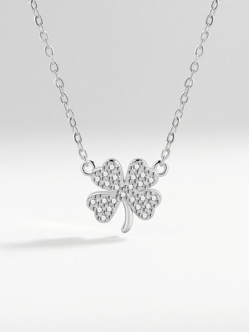 Platinum 925 Sterling Silver Cubic Zirconia Clover Minimalist Necklace